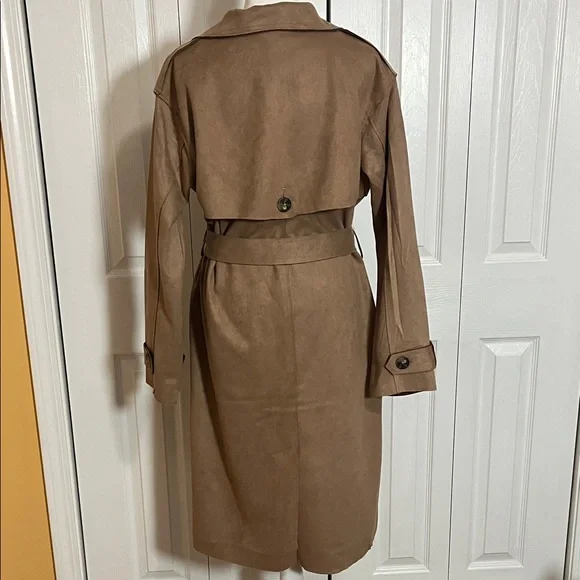 Classic Suede Tan Trench Coat for Women Size Medium - Picture 4 of 11